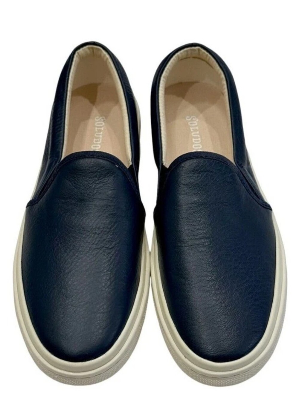 Soludos Ibiza Marine Blue Leather Slip-on Sneakers Women's Sz 9, Sz 9.5 NEW